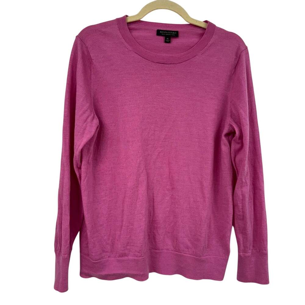 Banana Republic Pink Merino Wool Crew Neck Sweater Women XL Pullover Fall Barbie